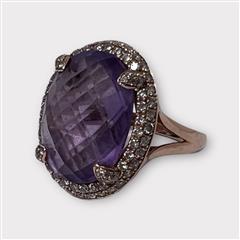 Luvente Lady's Amethyst & Diamond Gemstone Rose Gold Ring MSRP $2580